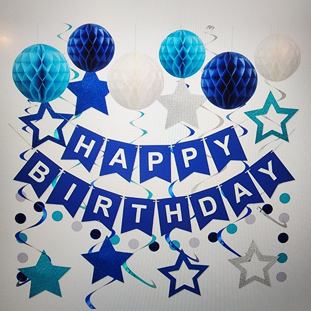 Blue and Silver Birthday Party Decoration Set